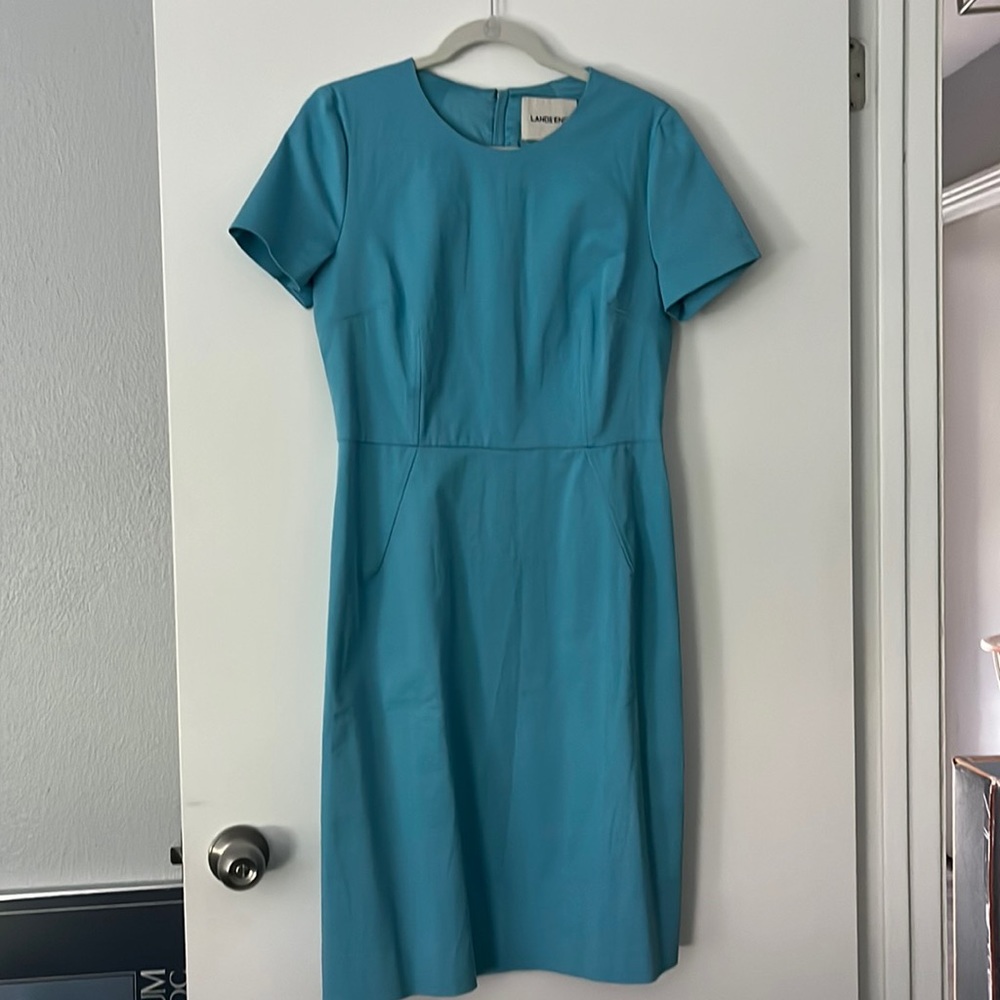 Land’s End Aqua Short Sleeve Slim and Structured Dress - NWOT